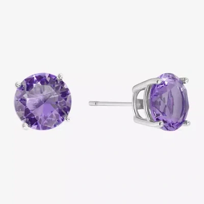 Sparkle Allure Purple Cubic Zirconia 9mm Stud Earrings In Silver