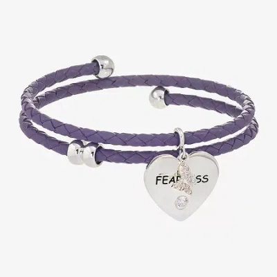 Sparkle Allure Purple Leather Coil Fearless Womens Cubic Zirconia Pure Silver Over Brass Wrap Bracelet In Blue