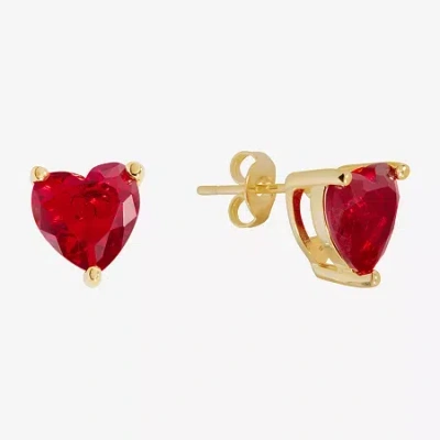 Sparkle Allure Red Cubic Zirconia 14k Gold Over Brass 8mm Heart Stud Earrings In Yellow