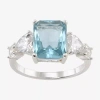 Sparkle Allure Side Stone Womens Blue Crystal Pure Silver Over Brass Side Stone Cocktail Ring In Transparent
