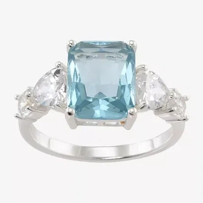 Sparkle Allure Side Stone Womens Blue Crystal Pure Silver Over Brass Side Stone Cocktail Ring In Transparent