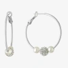 Sparkle Allure Silver Reflections Crystal Simulated Pearl Pure Silver Over Brass Hoop Earrings In Silver