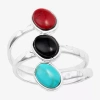 Sparkle Allure Simulated Red Jasper Simulated Turquoise Sodalite Pure Silver Over Brass Cocktail Ring In Silver