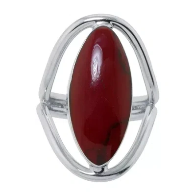 Sparkle Allure Simulated Red Womens Red Jasper Pure Silver Over Brass Oval Cocktail Ring In Metallic