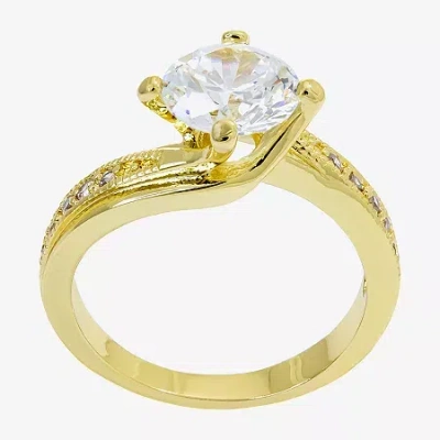 Sparkle Allure Solitaire Bypass Womens Cubic Zirconia 14k Gold Over Brass Round Solitaire Bypass Engagement Ring