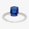 Sparkle Allure Solitaire Womens Blue Crystal Pure Silver Over Brass Oval Cocktail Ring In Silver