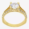 Sparkle Allure Split Shank Solitaire Womens Cubic Zirconia 14k Gold Over Brass Round Solitaire Engagement Ring In Gold