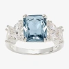 Sparkle Allure Split Shank Womens Blue Crystal Pure Silver Over Brass Cocktail Ring In Transparent