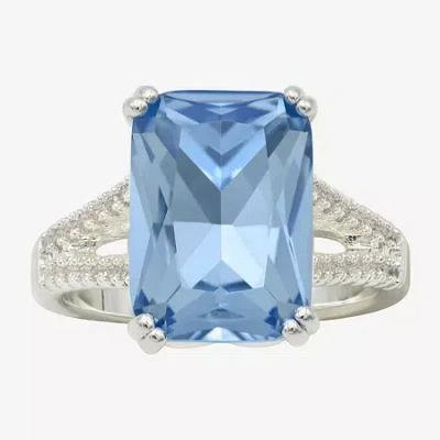 Sparkle Allure Split Shank Womens Blue Cubic Zirconia Pure Silver Over Brass Cocktail Ring In Metallic