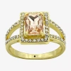 Sparkle Allure Split Shank Womens Champagne Crystal 14k Gold Over Brass Halo Cocktail Ring In Transparent