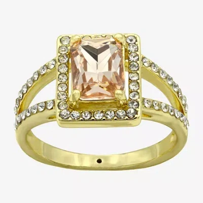 Sparkle Allure Split Shank Womens Champagne Crystal 14k Gold Over Brass Halo Cocktail Ring In Transparent