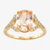 Sparkle Allure Split Shank Womens Champagne Cubic Zirconia 14k Gold Over Brass Oval Cocktail Ring In Transparent