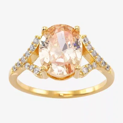 Sparkle Allure Split Shank Womens Champagne Cubic Zirconia 14k Gold Over Brass Oval Cocktail Ring In Transparent