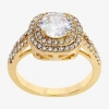 Sparkle Allure Split Shank Womens Cubic Zirconia 14k Gold Over Brass Round Halo Cocktail Ring In Gold