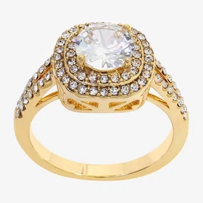 Sparkle Allure Split Shank Womens Cubic Zirconia 14k Gold Over Brass Round Halo Cocktail Ring
