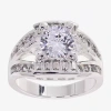 Sparkle Allure Split Shank Womens Cubic Zirconia Pure Silver Over Brass Round Engagement Ring In Metallic