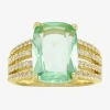 Sparkle Allure Split Shank Womens Green Crystal 14k Gold Over Brass Cocktail Ring In Gold