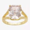 Sparkle Allure Split Shank Womens Pink Cubic Zirconia 14k Gold Over Brass Cocktail Ring In Transparent