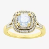 Sparkle Allure Split Shank Womens White Cubic Zirconia 14k Gold Over Brass Cushion Halo Cocktail Ring In Gold