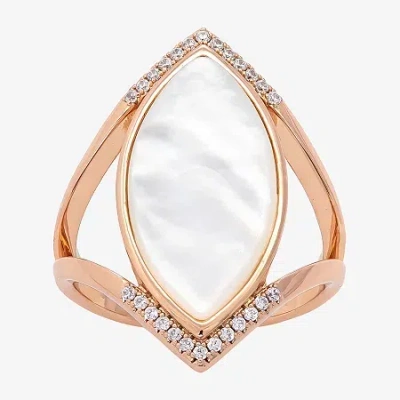 Sparkle Allure Split Shank Womens White Cultured Freshwater Pearl Mother Of Pearl 18k Rose Gold Over Brass Marquise