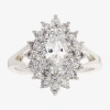 Sparkle Allure Starburst Womens Cubic Zirconia Pure Silver Over Brass Halo Cocktail Ring In Metallic