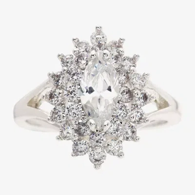 Sparkle Allure Starburst Womens Cubic Zirconia Pure Silver Over Brass Halo Cocktail Ring In Metallic