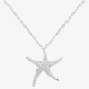 Sparkle Allure Starfish Womens Cubic Zirconia Pure Silver Over Brass 16 Inch Pendant Necklace In Silver