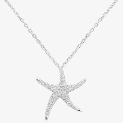 Sparkle Allure Starfish Womens Cubic Zirconia Pure Silver Over Brass 16 Inch Pendant Necklace In Transparent