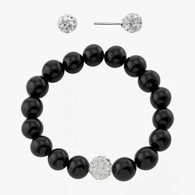 Sparkle Allure Stretch Bracelet & Stud Earring Womens Black Onyx Pure Silver Over Brass 2-pc. Jewelry Set