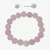 Sparkle Allure Stretch Bracelet & Stud Earring Womens Pink Quartz Pure Silver Over Brass 2-pc. Jewelry Set In Pink