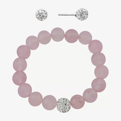 Sparkle Allure Stretch Bracelet & Stud Earring Womens Pink Quartz Pure Silver Over Brass 2-pc. Jewelry Set