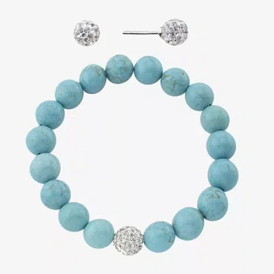 Sparkle Allure Stretch Bracelet & Stud Earring Womens Turquoise Howlite Pure Silver Over Brass 2-pc. Jewelry Set In Blue