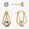Sparkle Allure Stud & Hoop Womens Crystal 24k Gold Over Brass 2 Pair Earring Set In Gold