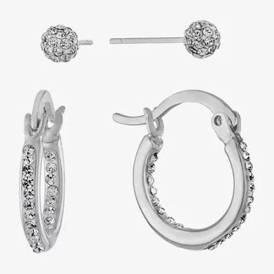 Sparkle Allure Stud & Huggie Hoop Womens Crystal 2 Pair Earring Set In Transparent