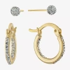 Sparkle Allure Stud & Huggie Hoop Womens Crystal 24k Gold Over Brass 2 Pair Earring Set In Transparent