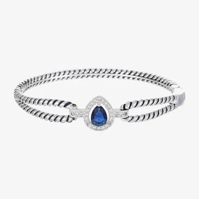 Sparkle Allure Teardrop Rope Twist Womens Blue Cubic Zirconia Pure Silver Over Brass Pear Bangle Bracelet