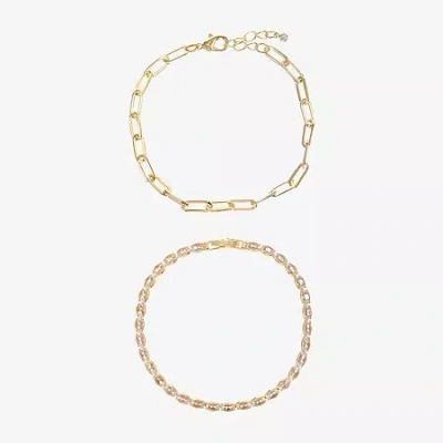 Sparkle Allure Tennis & Chain Womens 2-pc. Cubic Zirconia 14k Gold Over Brass Bracelet Set