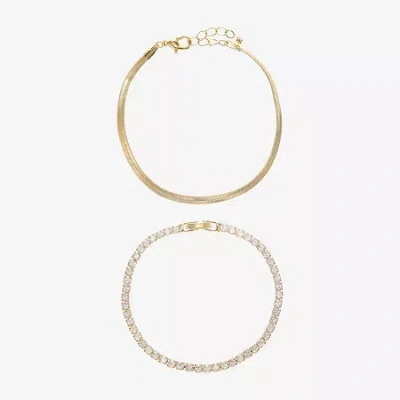 Sparkle Allure Tennis & Chain Womens 2-pc. Cubic Zirconia 14k Gold Over Brass Bracelet Set