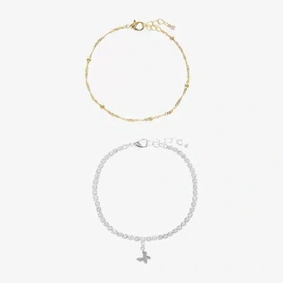 Sparkle Allure Tennis & Chain Womens 2-pc. Cubic Zirconia 14k Gold Over Brass Bracelet Set In Multi