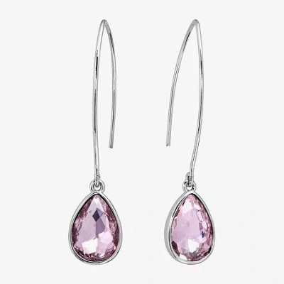 Sparkle Allure Threader Womens Pink Crystal Pure Silver Over Brass Drop Earrings In Transparent