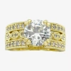 Sparkle Allure Triple Band Womens Cubic Zirconia 14k Gold Over Brass Round Engagement Ring In Transparent