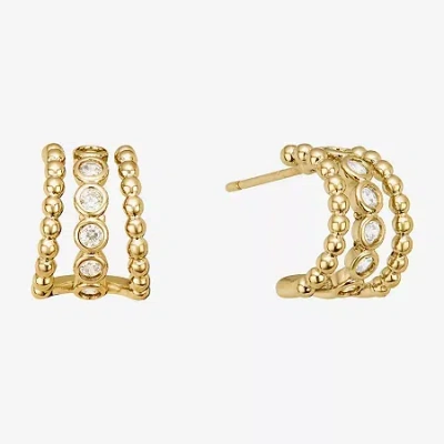 Sparkle Allure Triple Womens Cubic Zirconia 14k Gold Over Brass 12.4mm Hoop Earrings In Yellow