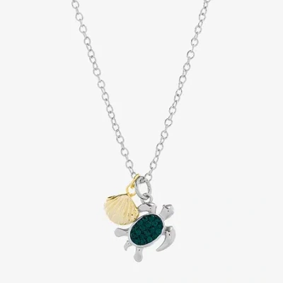 Sparkle Allure Turtle And Seashell Womens Green Crystal 14k Gold Over Brass Pure Silver Over Brass 16 Inch Pendant  In Transparent