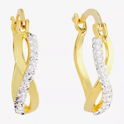 Sparkle Allure Twist Womens Crystal 24k Gold Over Brass 22.3mm Hoop Earrings In Transparent