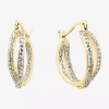 Sparkle Allure Twisted Double Womens Crystal 24k Gold Over Brass 19mm Hoop Earrings In Gold