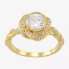 Sparkle Allure Twisted Shank Halo Womens Cubic Zirconia 14k Gold Over Brass Knot Halo Cocktail Ring In Transparent