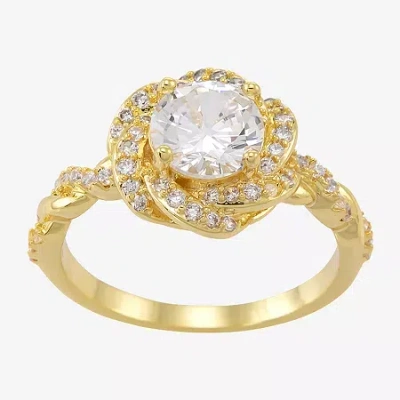 Sparkle Allure Twisted Shank Halo Womens Cubic Zirconia 14k Gold Over Brass Knot Halo Cocktail Ring In Transparent