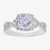 Sparkle Allure Twisted Split Shank Womens Cubic Zirconia Pure Silver Over Brass Round Halo Engagement Ring In Metallic