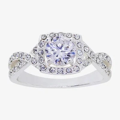 Sparkle Allure Twisted Split Shank Womens Cubic Zirconia Pure Silver Over Brass Round Halo Engagement Ring In Metallic
