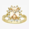 Sparkle Allure Twisted Womens Champagne Cubic Zirconia 14k Gold Over Brass Halo Cocktail Ring In Gold